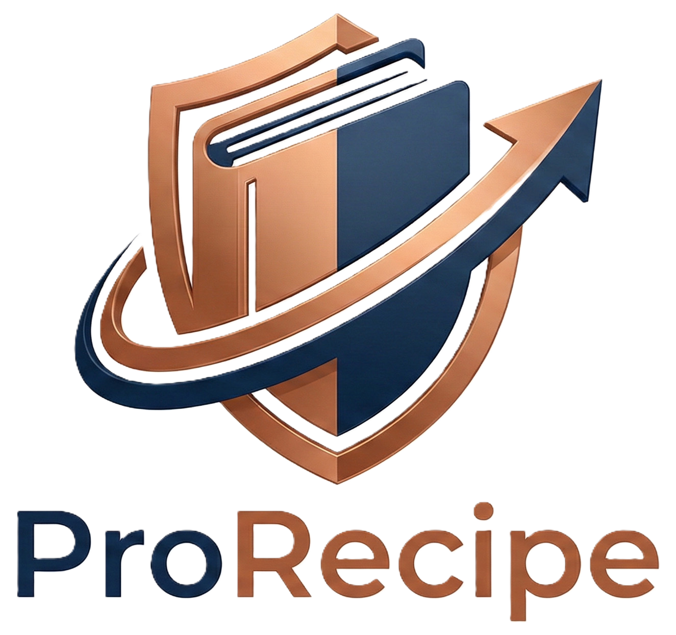 ProRecipe logo: a book inside a shield with a rising arrow